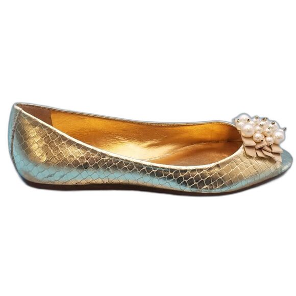 Kate Spade Women's Ollie Peep Toe Pearl Embellished Flats Size 6 - Picture 6 of 6
